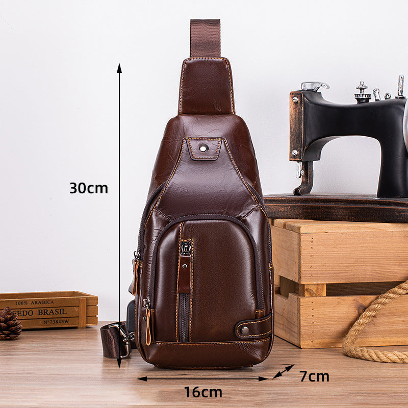 Men's Cowhide Portable Riding Cell Leather Men's Chest Bag