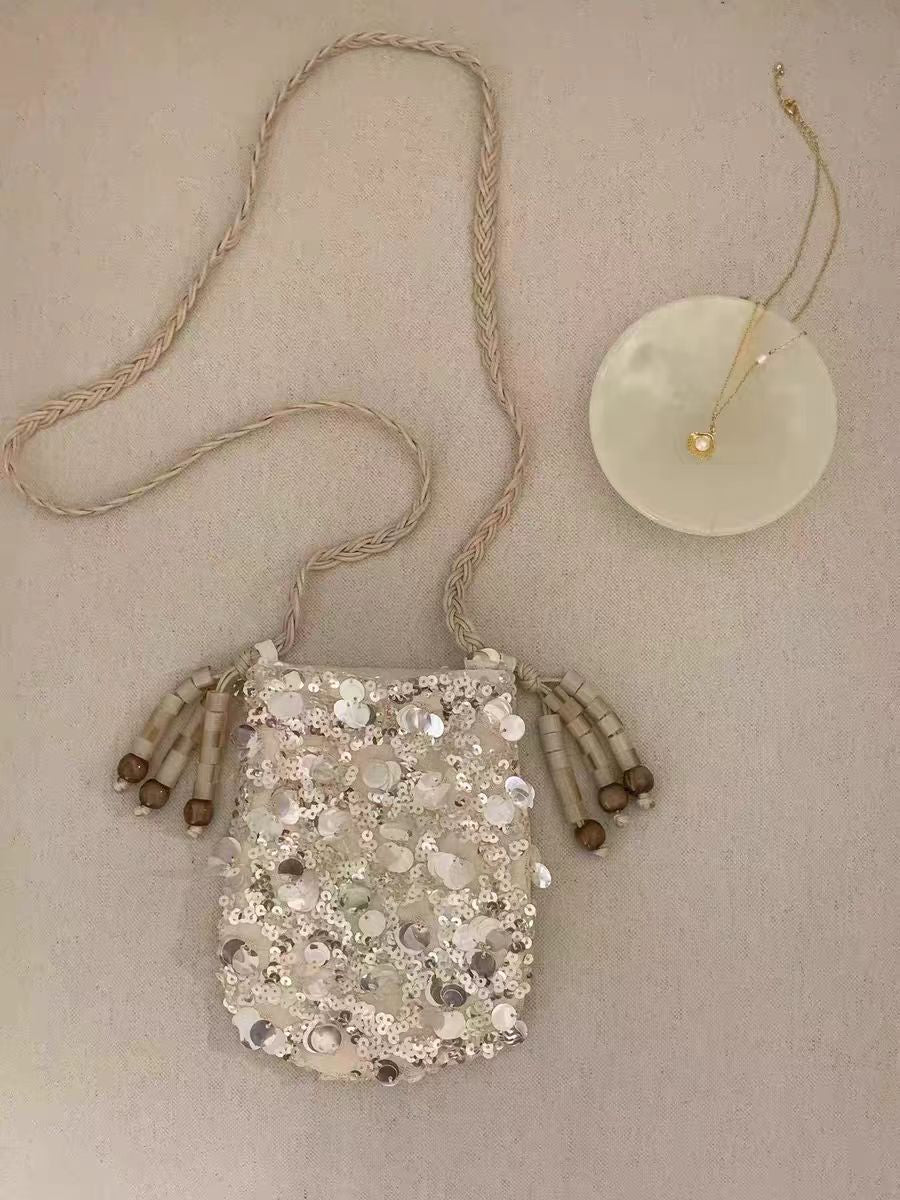 Beads Hand-woven Satin Beaded Change Mobile Bags