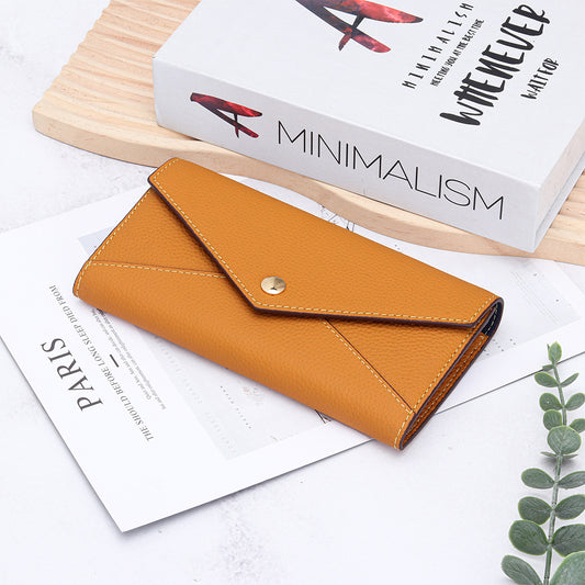 First Layer Cowhide Long Large Capacity Ladies Wallet