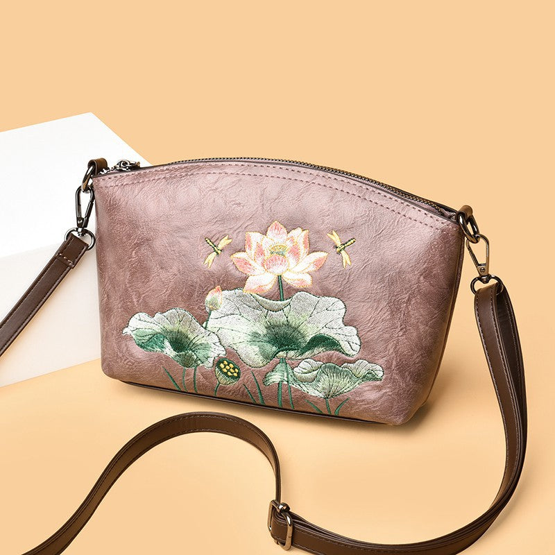 Women's Retro National Style Lotus Embroidery Shell Chinese Bags