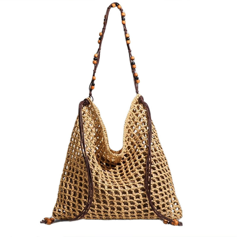 Design Net Weaving Hollow Wooden Bead Vacation Bags