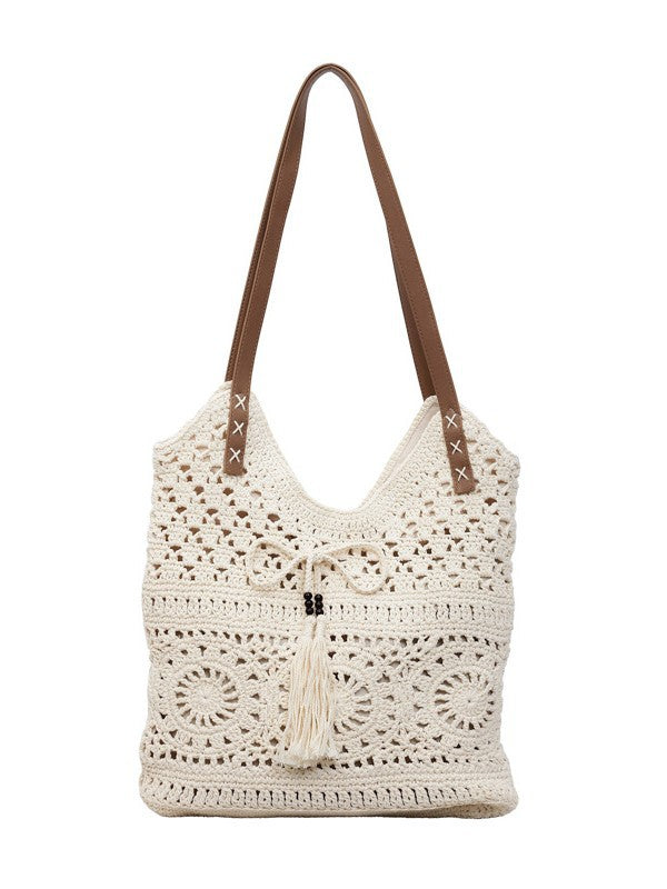 Tassel Cotton Thread Woven Hollow Pattern Bearded Needle Leisure Vacation Bags