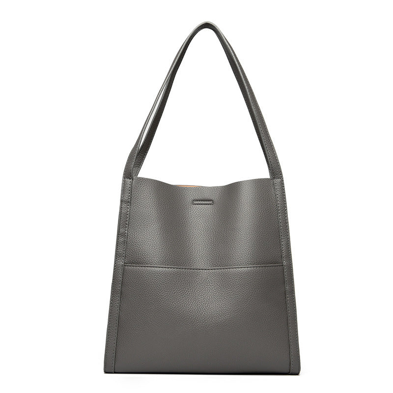 Women's Simple Commute Waterproof Soft Leather Shopping Bucket Bags