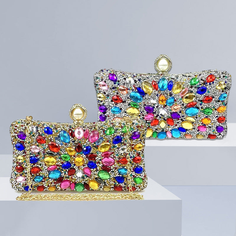 Colorful Shiny Gemstone Diamond Banquet Bride Clutch Bags