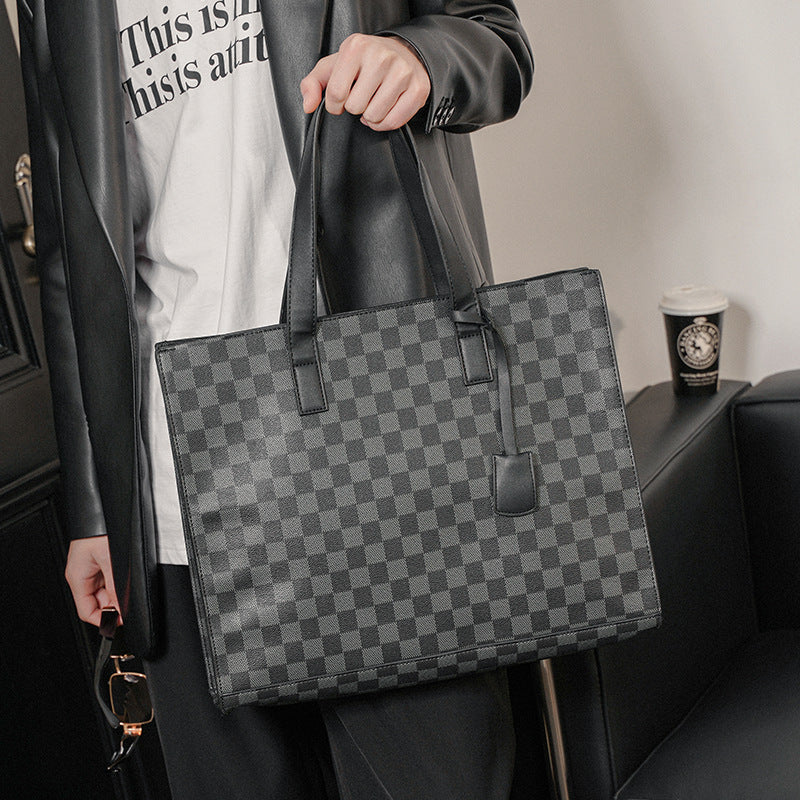 Men's Autumn Plaid Daily Personalized File Shoulder Bags