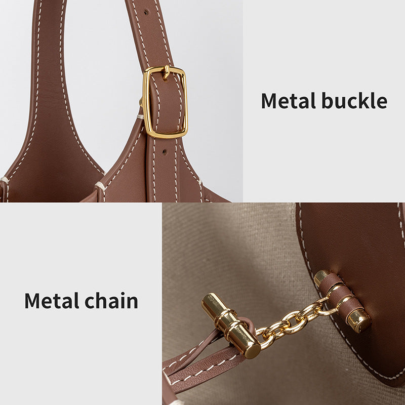 High Version Calfskin Linen Vegetable Basket Women's Handbag