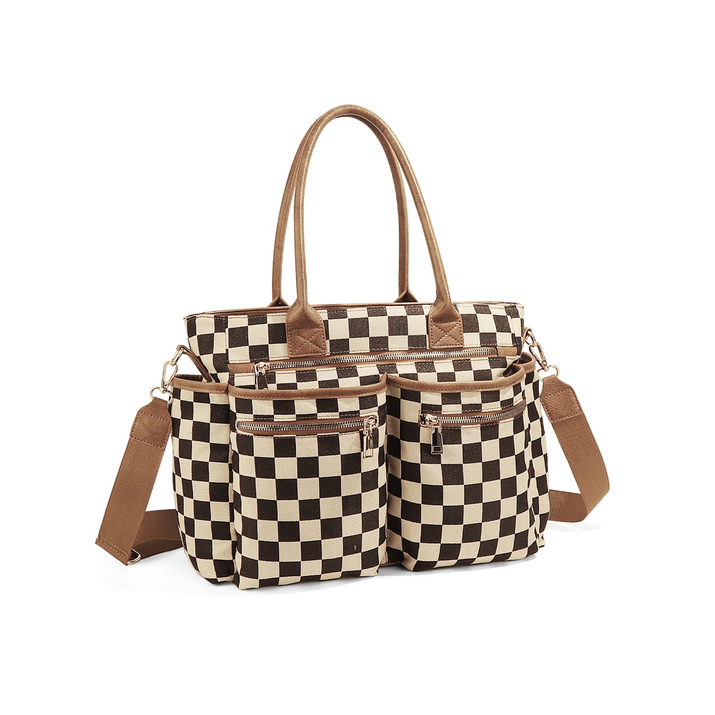 Women's Chessboard Plaid Fashionable Large Capacity Tote Bags