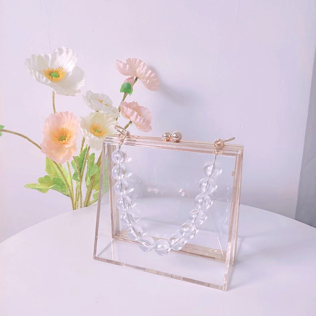 Women's Acrylic Transparent Trapezoidal Dinner Detachable Chain Handbags