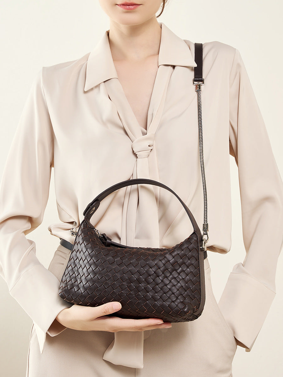 Authentic Leather Weave Dumpling Sheepskin Chain Female Pillow Women's Handbag