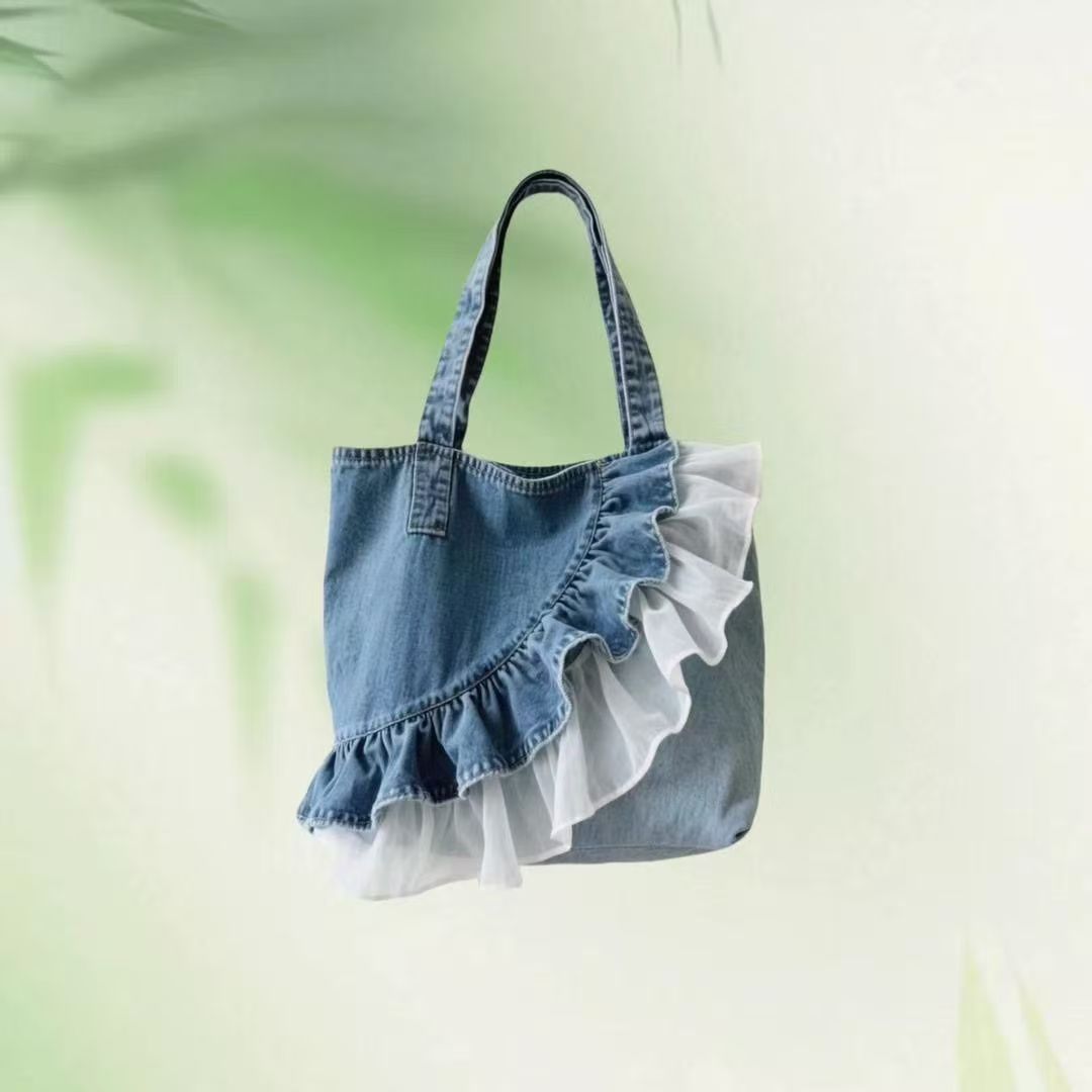 Women's Fashionable Washed Denim Stitching High-grade Popular Shoulder Bags