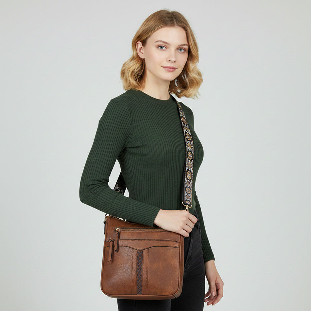 Women's Braid Rope Commuter Zipper Large Capacity Wide Women's Handbag
