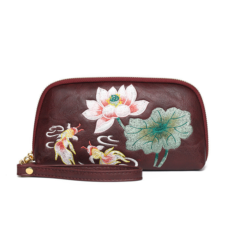 Style Lotus Embroidery Literary Flower Printing Hand Bags