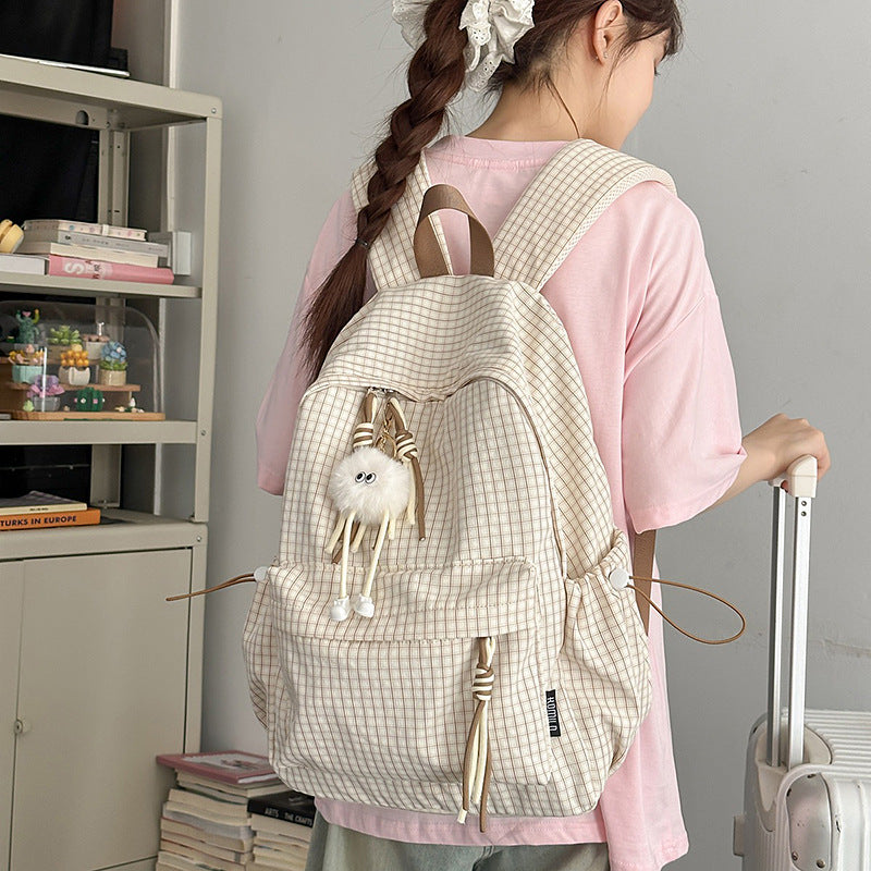 Women's Korean Simple Plaid Large Capacity For Backpacks