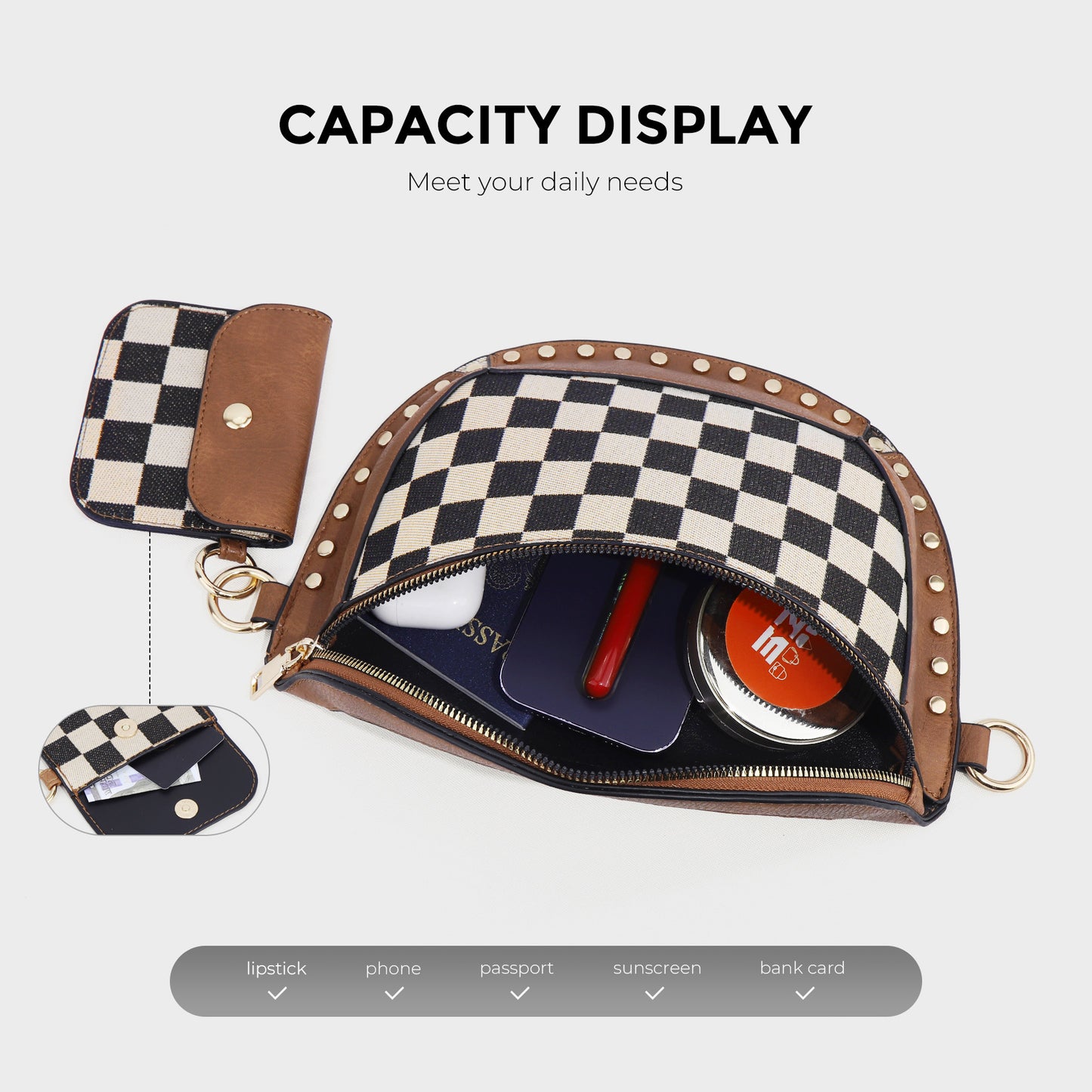 Women's Canvas Chessboard Classic Earphone Trendy Bags