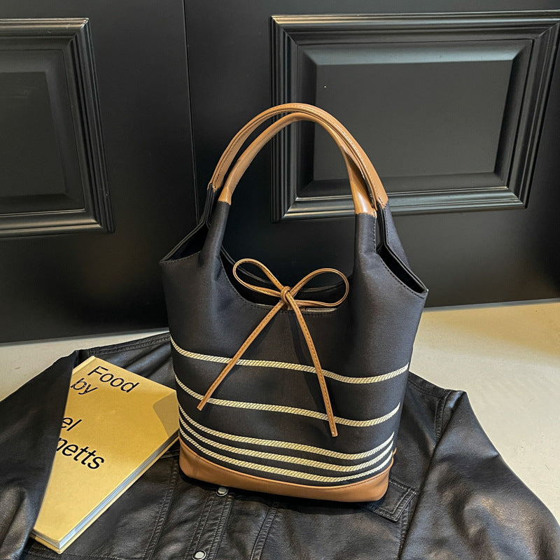 Women's Texture Commuter Large Capacity Striped Canvas Women's Shoulder Bag