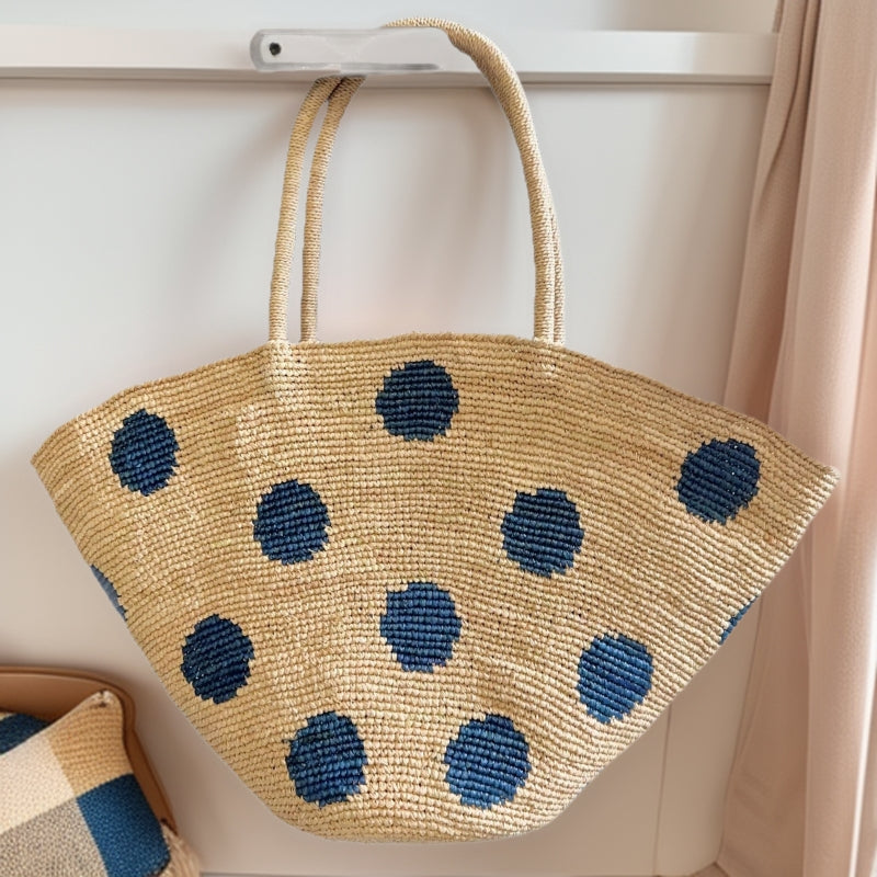 High Quality Hand Crocheting Raffia Polka Dot Beach Seaside Holiday Women's Shoulder Bag