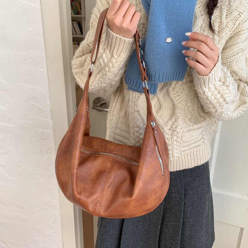 Women's Retro Soft Leather Dumpling Large Capacity Commuter Underarm Korean Bags