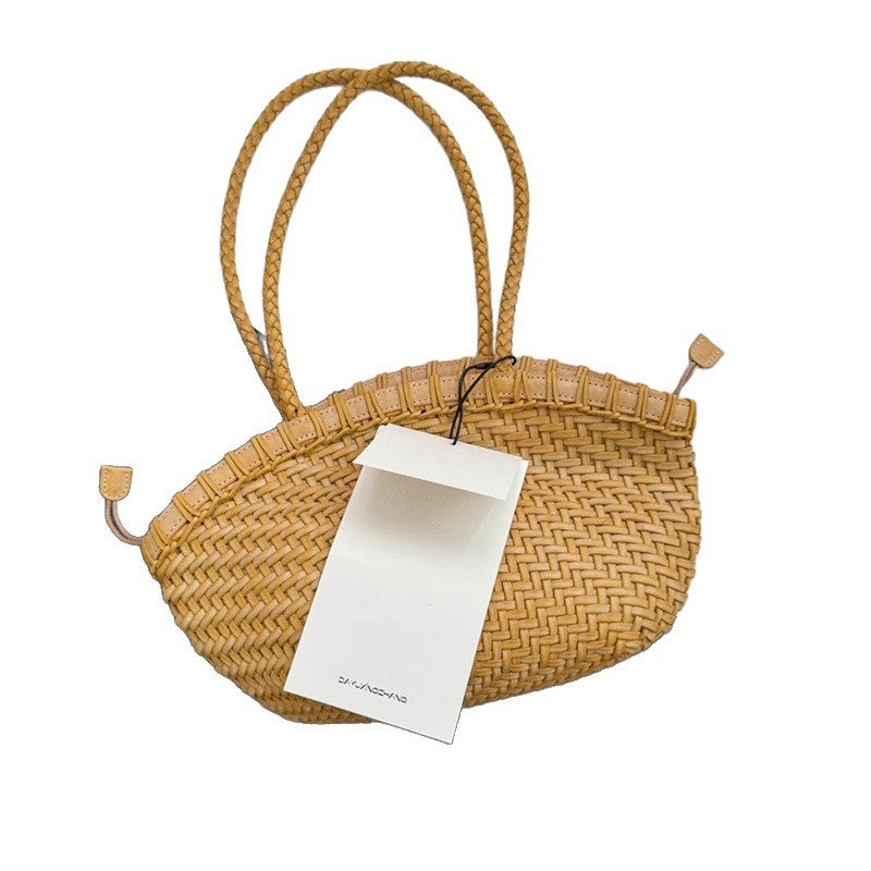 Vegetable Basket Hand-woven Genuine Leather Cowhide Bags