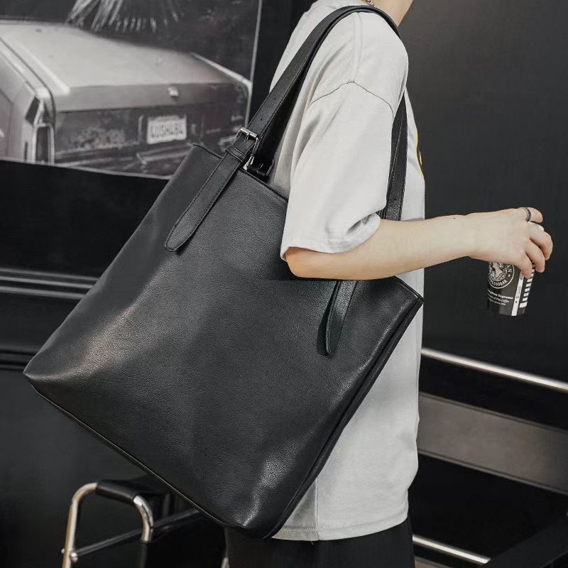 Men's Trip Leisure Large Capacity Totes Soft Leather File Men's Tote