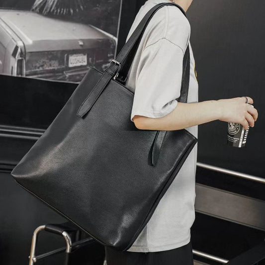 Men's Trip Leisure Large Capacity Totes Soft Leather File Men's Tote