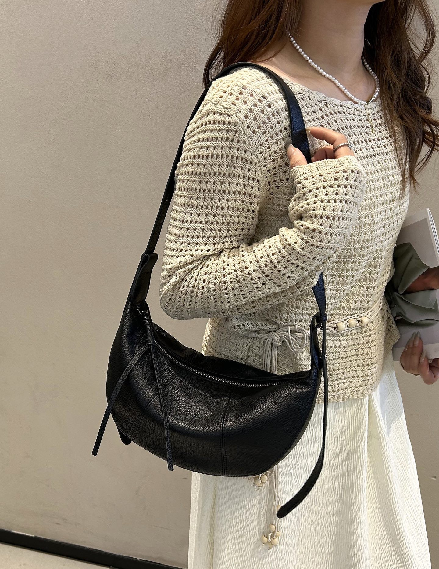Layer Cowhide Croissant Dumpling Design Genuine Leather Versatile Bags