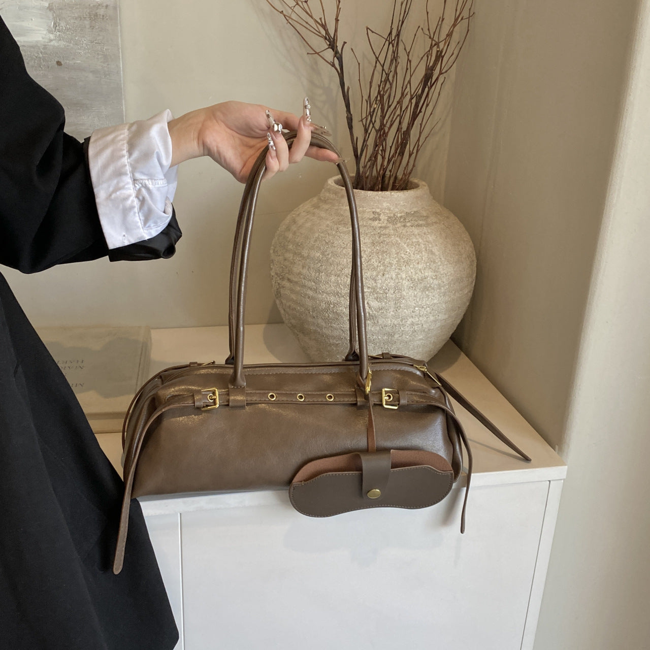 Women's Red Long Underarm Charter Car Style Hot French Stick Women's Shoulder Bag