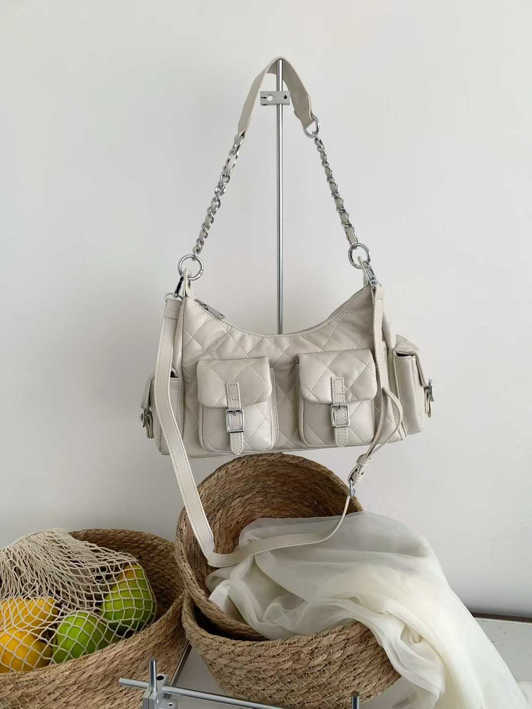Rhombus Chain Fashionable High-grade Underarm Motorcycle Women's Shoulder Bag