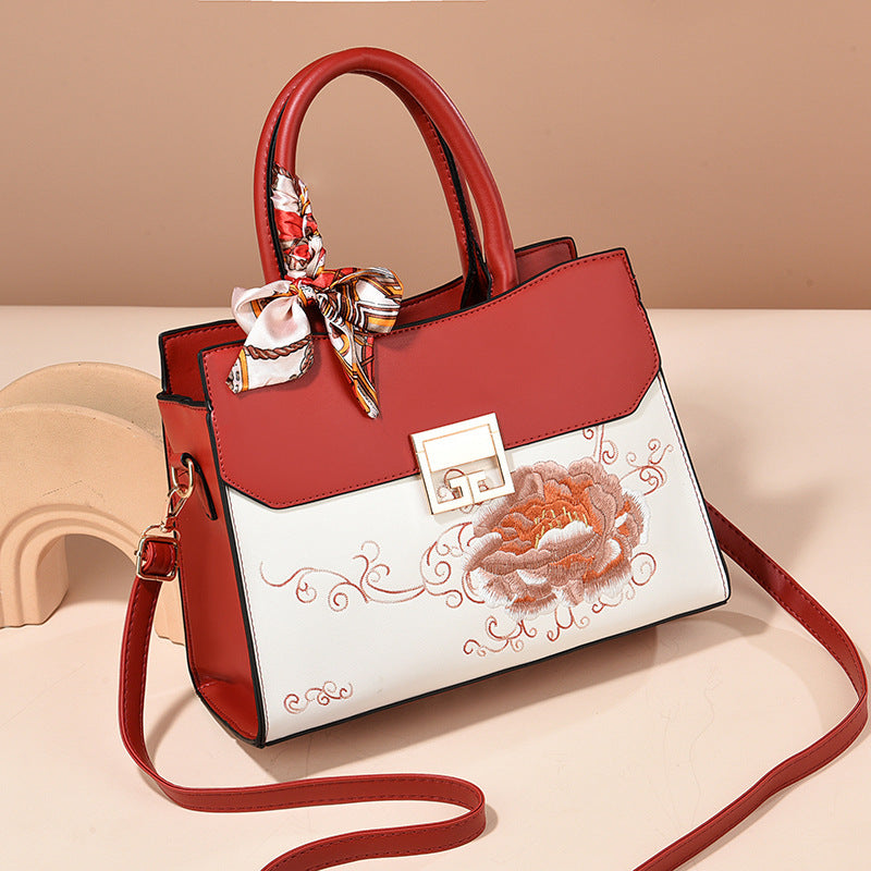 Embroidery Mother Large Capacity National Style Stitching Elegant Women's Handbag