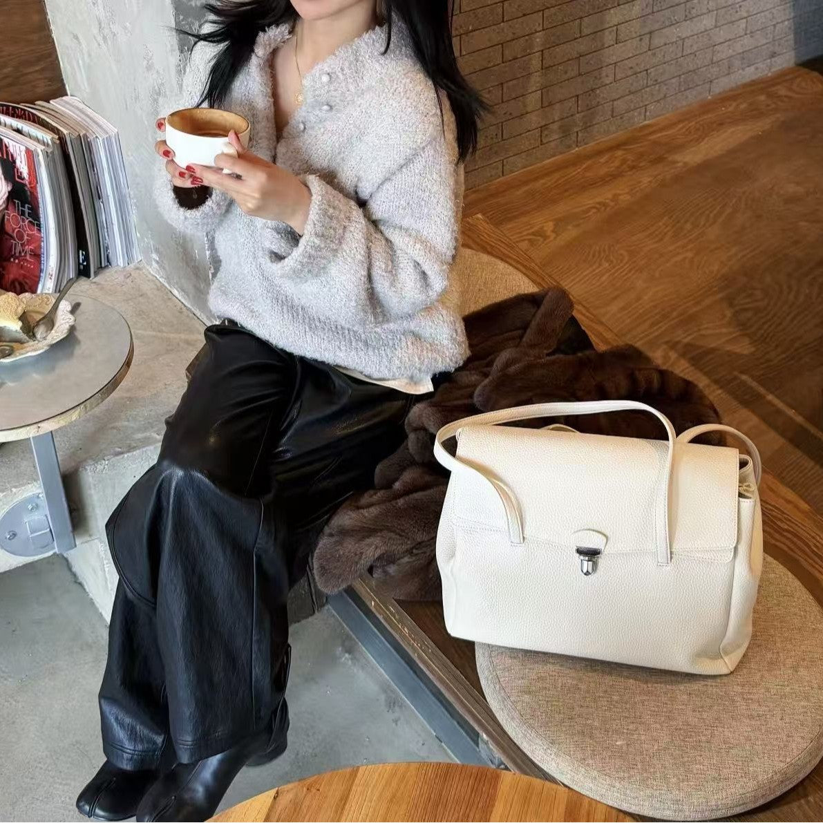 Exquisite Texture Lychee Pattern Underarm Mortise Fashion Large Capacity Women's Shoulder Bag