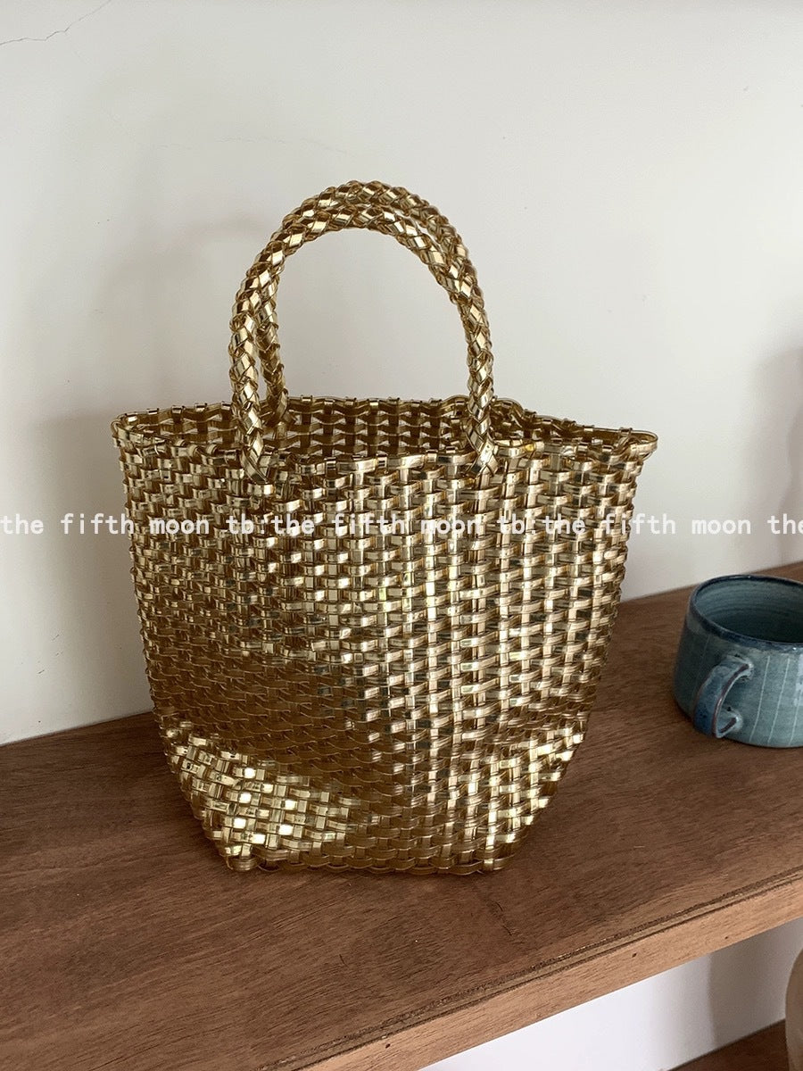 Basket Shiny Woven Stylish Beach Hand Women's Handbag