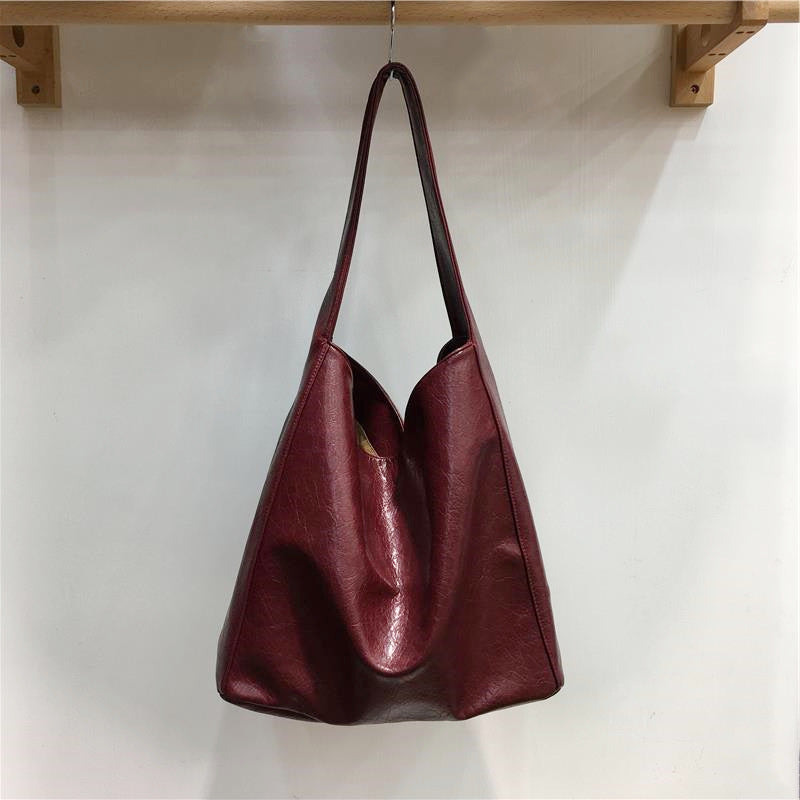 Dirty Cabinet Niche Idle Style Wide Strap Soft Oil Wax Tote Bags