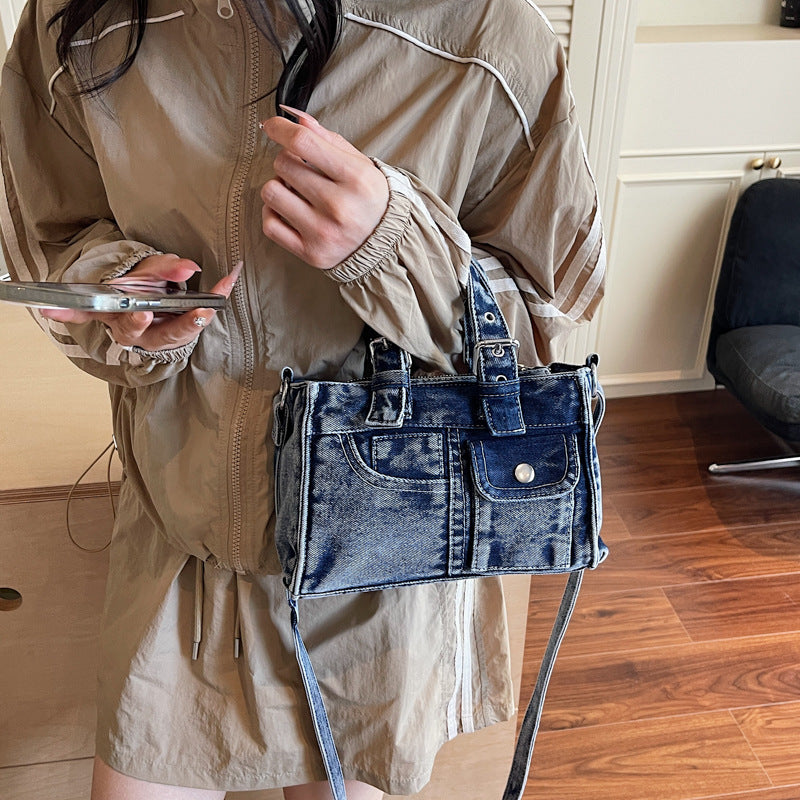 Women's Retro French Denim Texture Large Capacity Women's Shoulder Bag