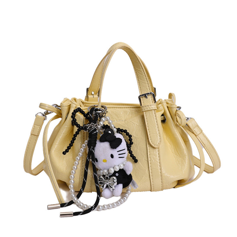High-grade Portable Oil Wax Leather Pleated Cloud Design Fashion Women's Handbag