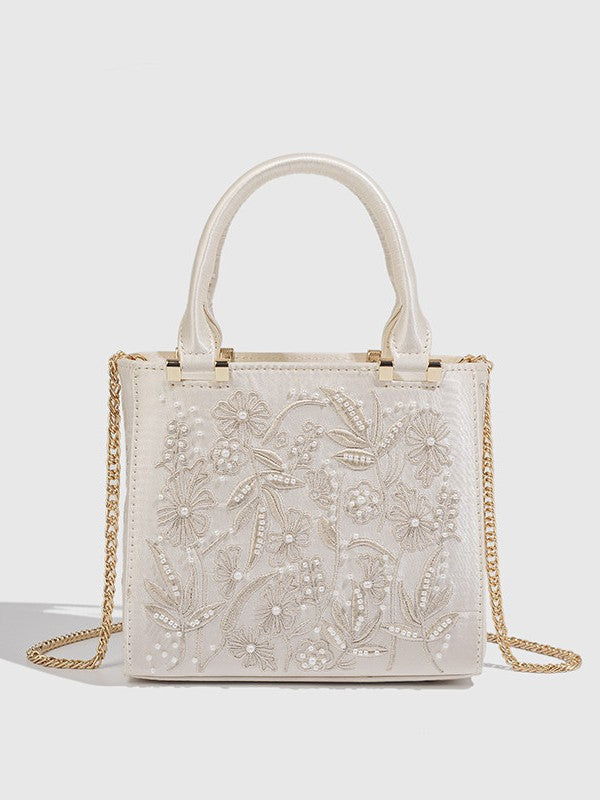 Women's Artificial Decorated Pearls Silk Satin Texture Hard Everyday Fashion Handbags