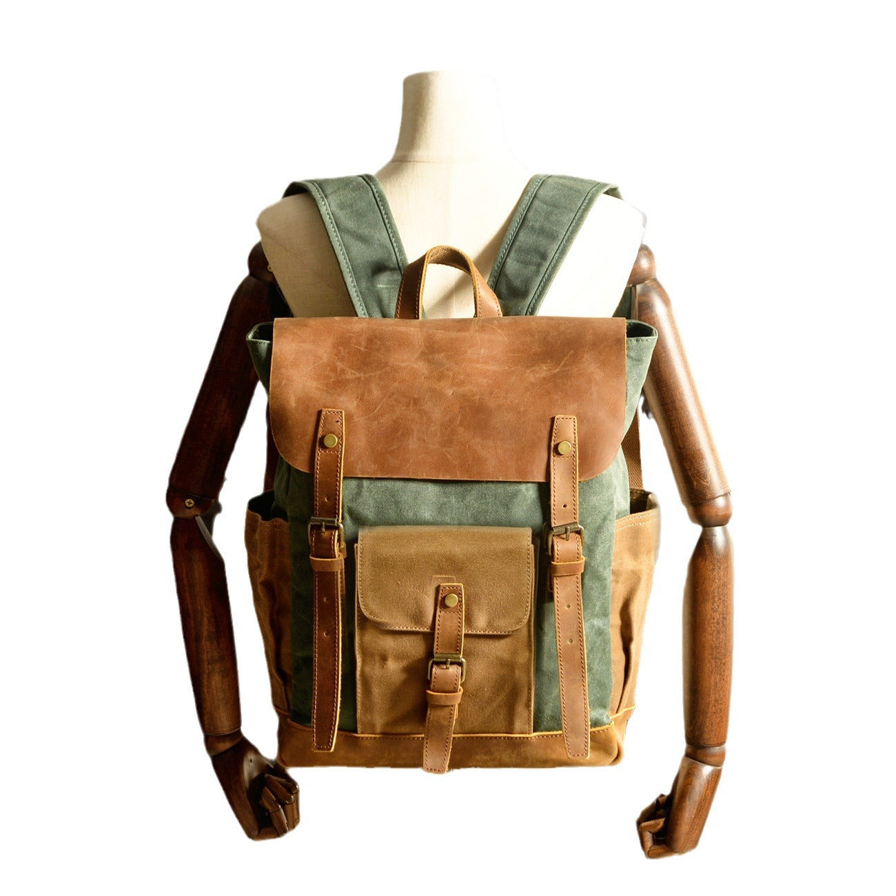 Canvas Stitching Crazy Horse Leather Oil Universal Backpack