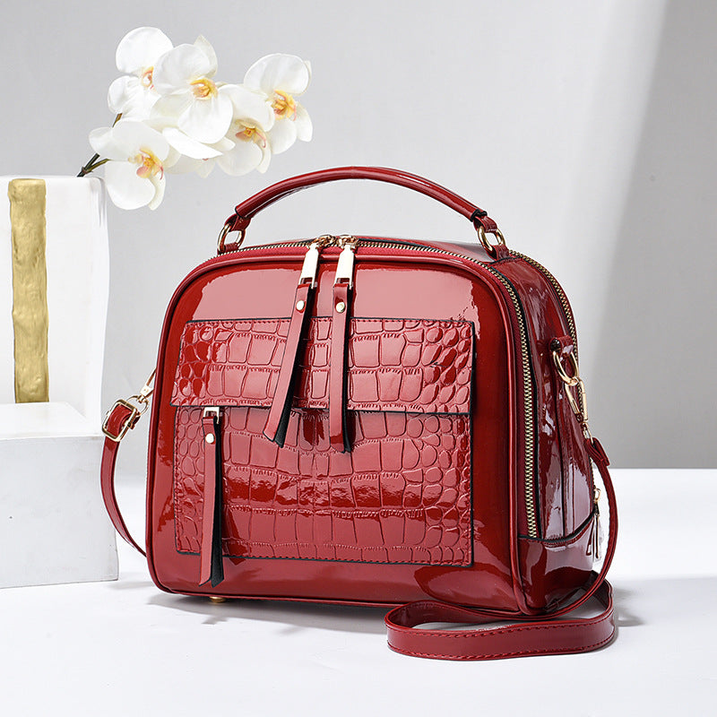 Women's Spring Bright Leather Stone Pattern Fashion Portable Large Women's Messenger Bag