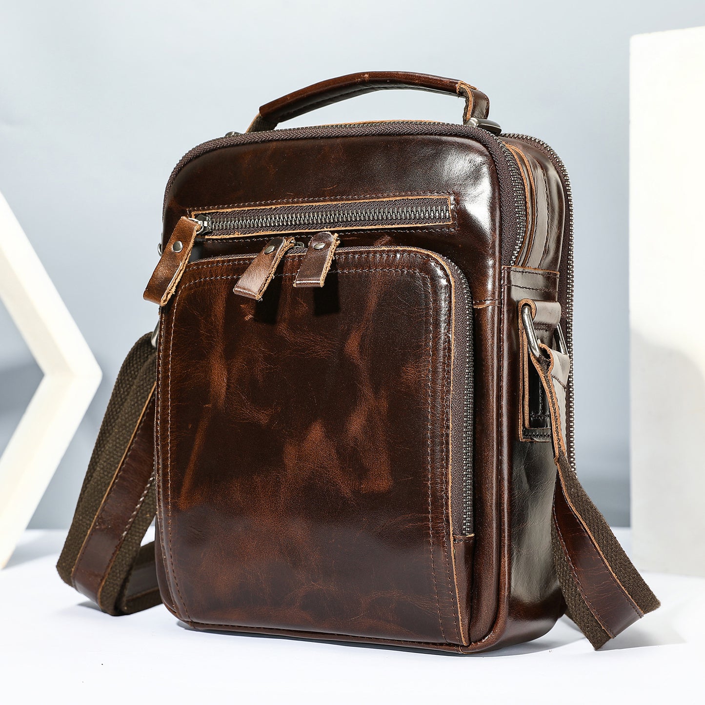 Men's Genuine Leather Vintage Crazy Horse Cowhide Men's Shoulder Bag
