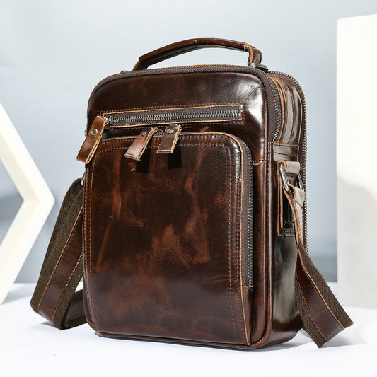 Men's Genuine Leather Vintage Crazy Horse Cowhide Men's Shoulder Bag