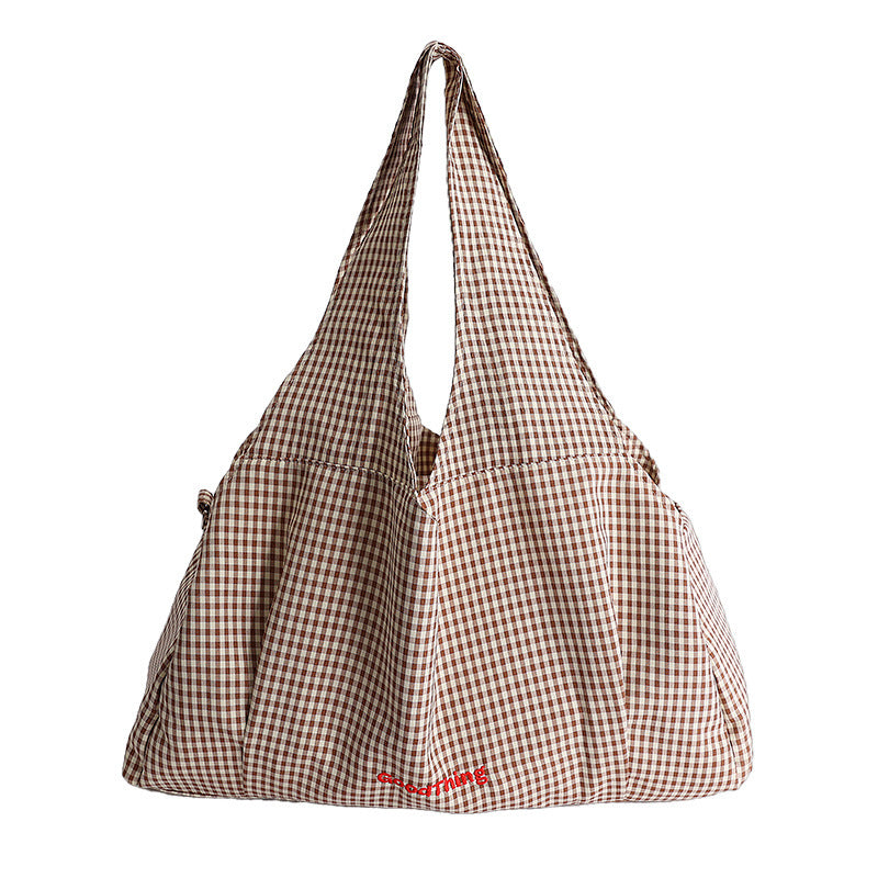 Large Capacity Plaid Portable College Class Women's Shoulder Bag