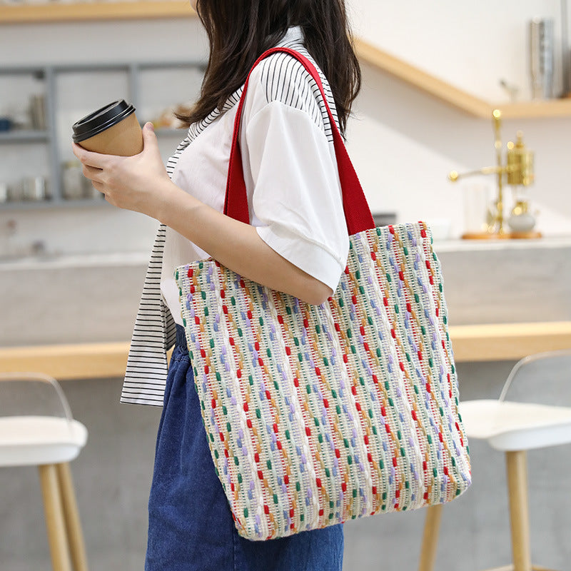 Women's Leisure Artistic Woven Simple Cotton Thread Patchwork Fashion Women's Shoulder Bag