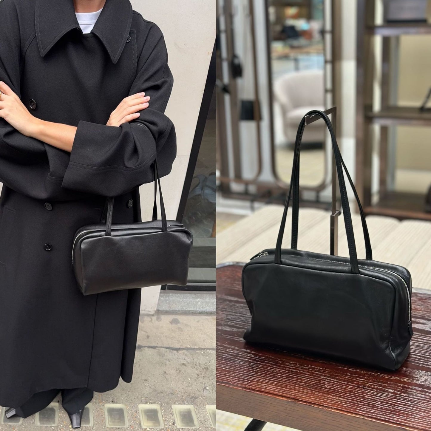 Bowling Style Sheepskin Boston Genuine Leather Shoulder Bags
