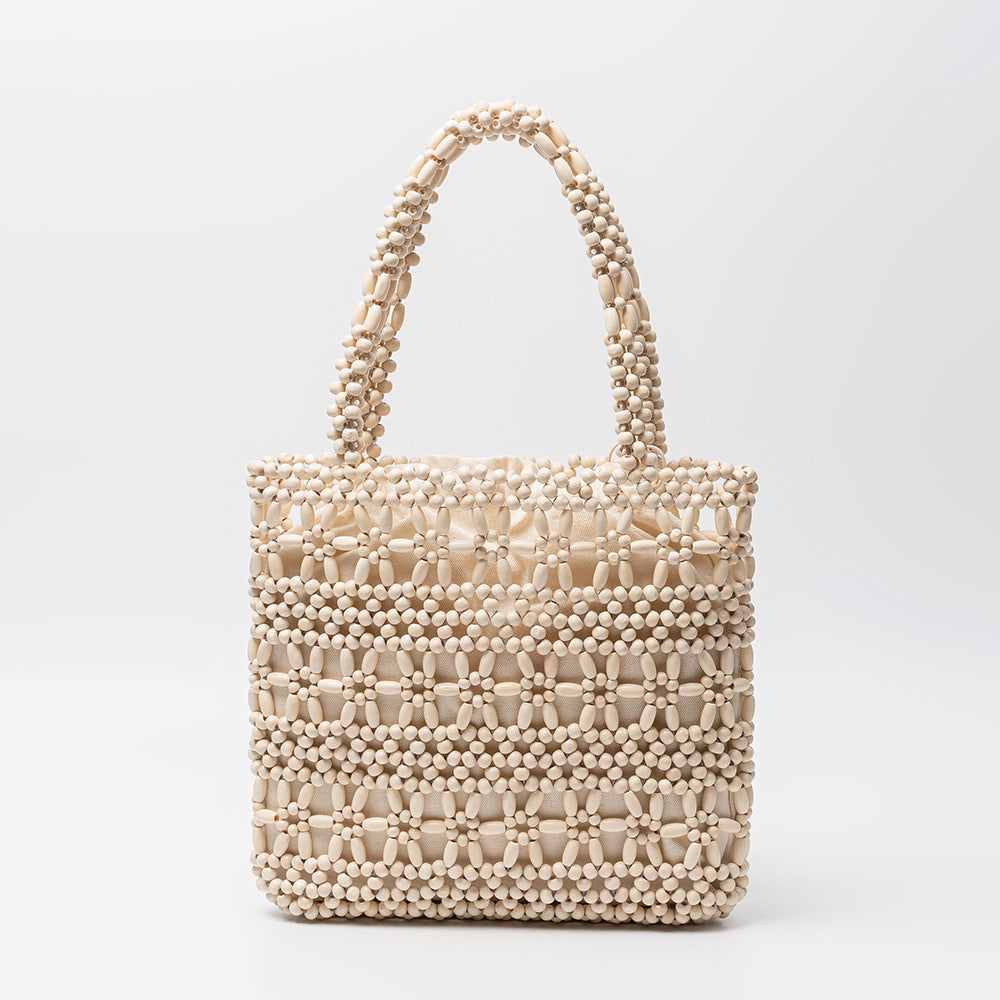 Women's Wooden Bead Woven For Fashion Beach Women's Shoulder Bag