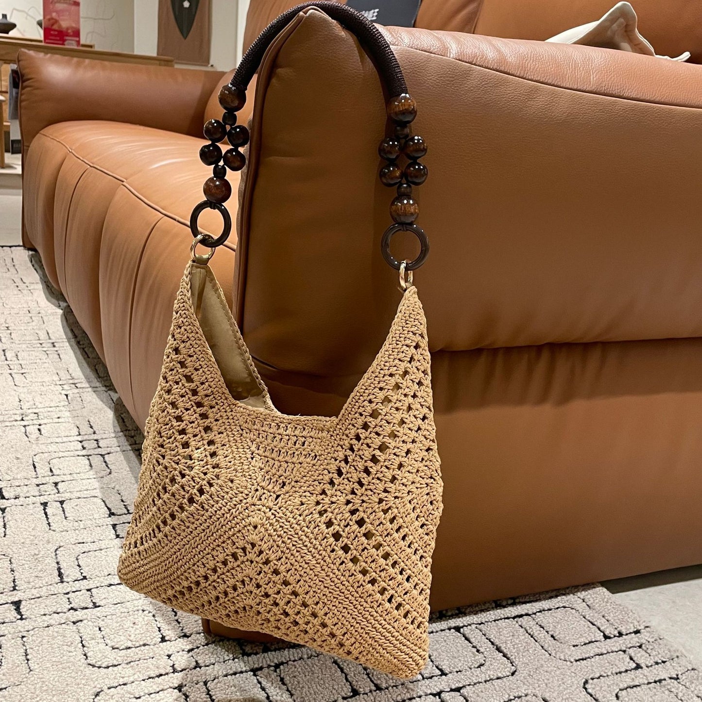 Korean Ethnic Handmade Design Sense Wooden Posts Underarm Vacation Seaside Bags