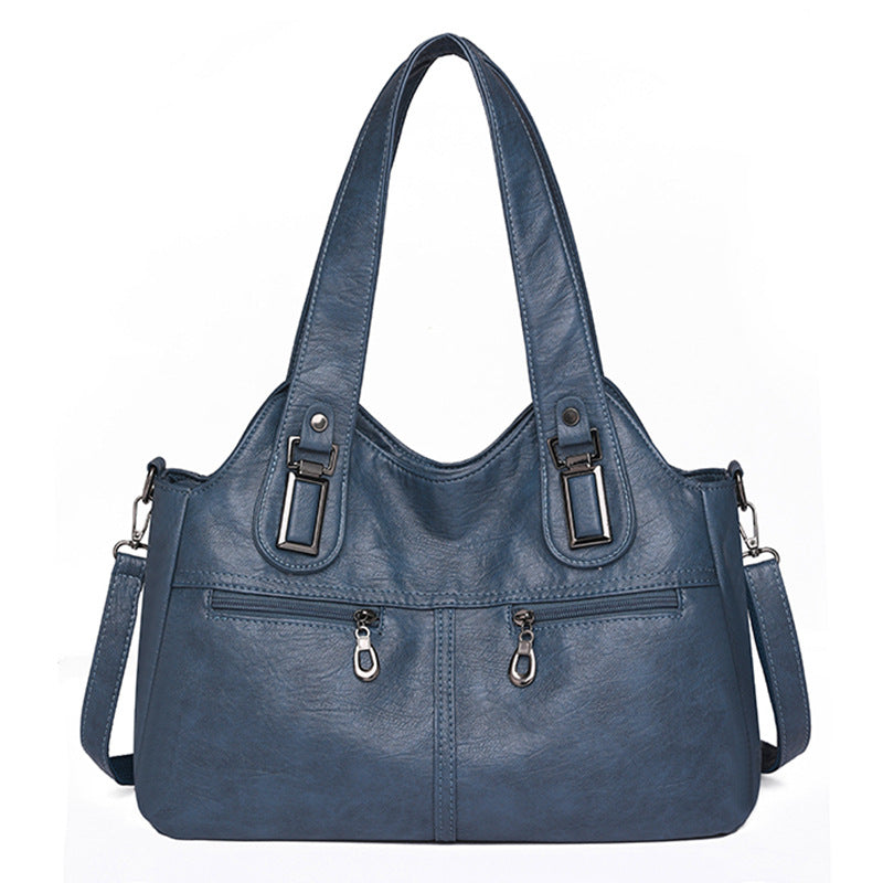Women's Retro Large Capacity Oil Wax Leather Soft Pure Color Commuter Women's Shoulder Bag