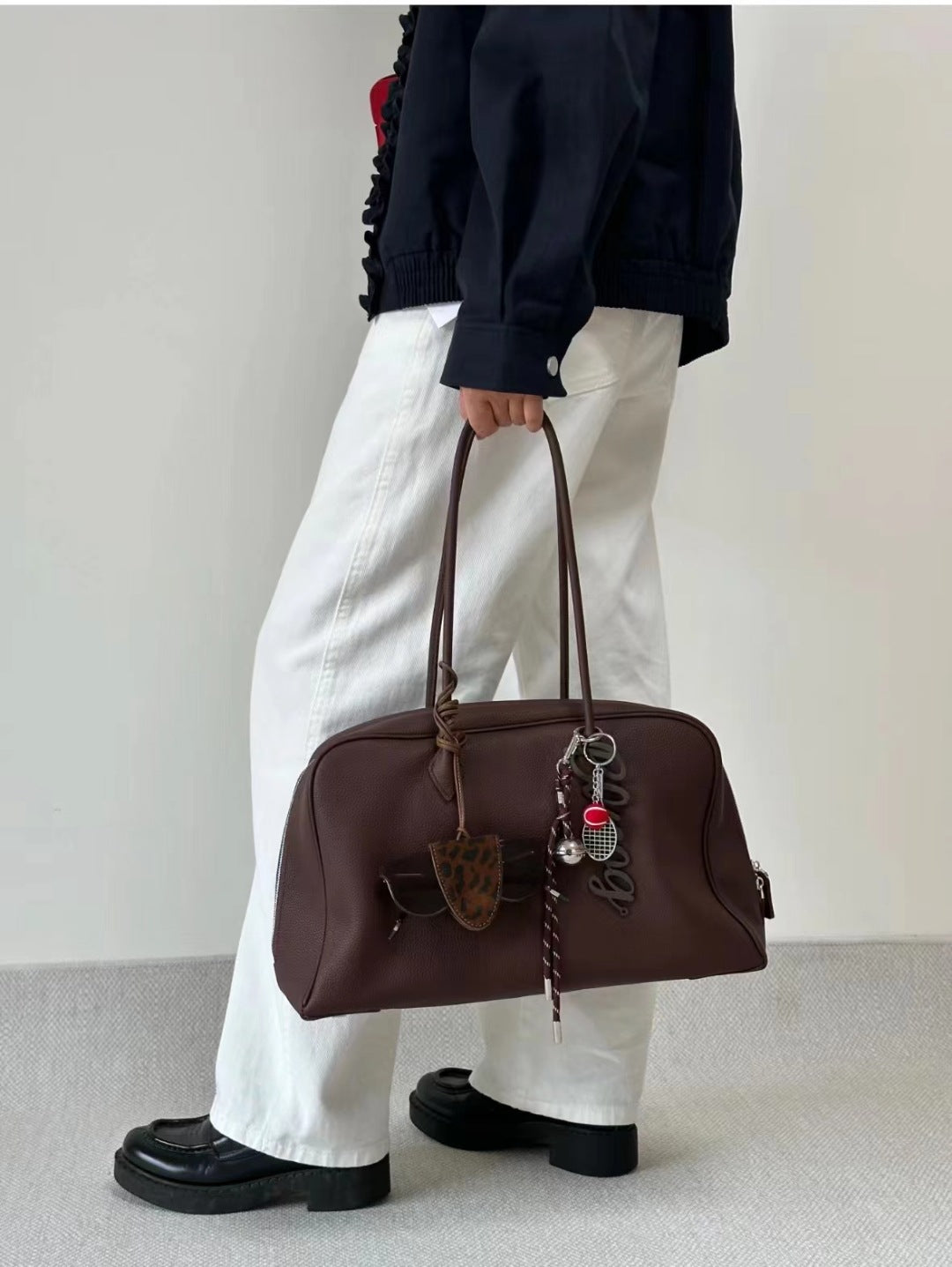 Women's Capacity Bowling Genuine Leather Underarm Boston Women's Shoulder Bag