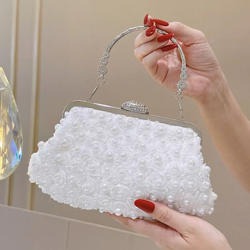Vintage Pearl Chinese Style Clutch Flower Beaded Rhinestone Women's Handbag