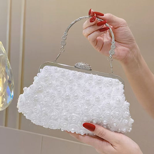 Vintage Pearl Chinese Style Clutch Flower Beaded Rhinestone Women's Handbag