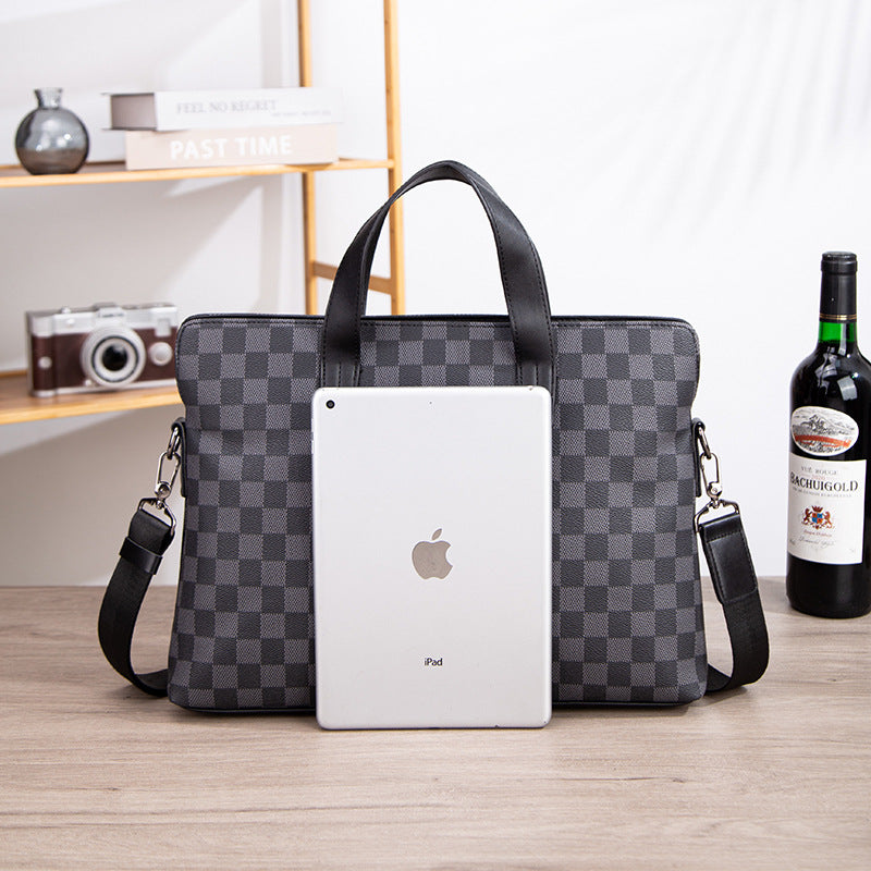 Men's Korean Style Office Plaid Fashion Trendy Men's Briefcase