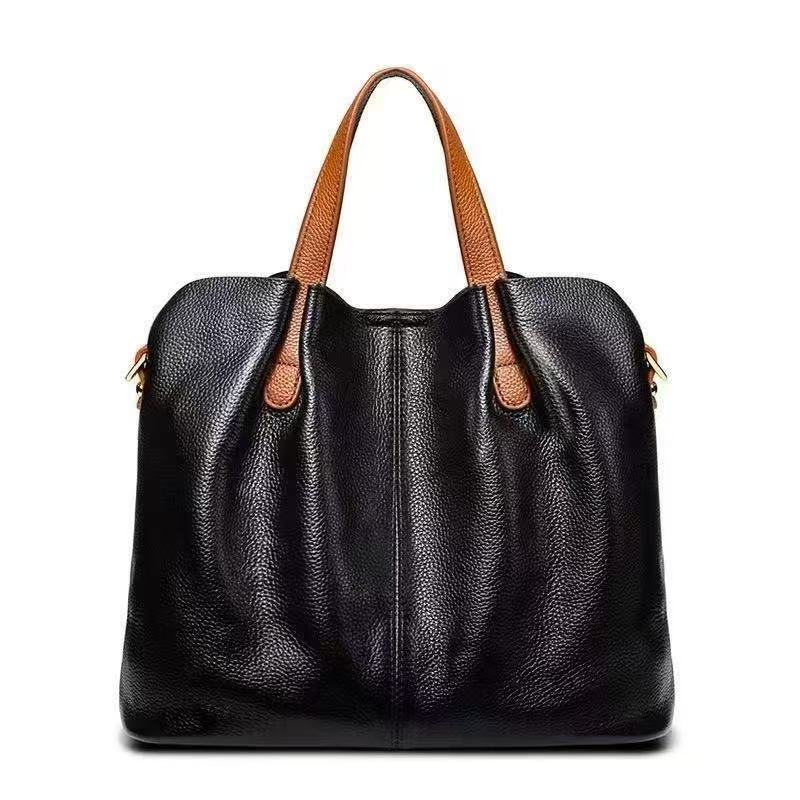 Women's Large Capacity Commuter Contrast Color Soft Leather Versatile Women's Shoulder Bag