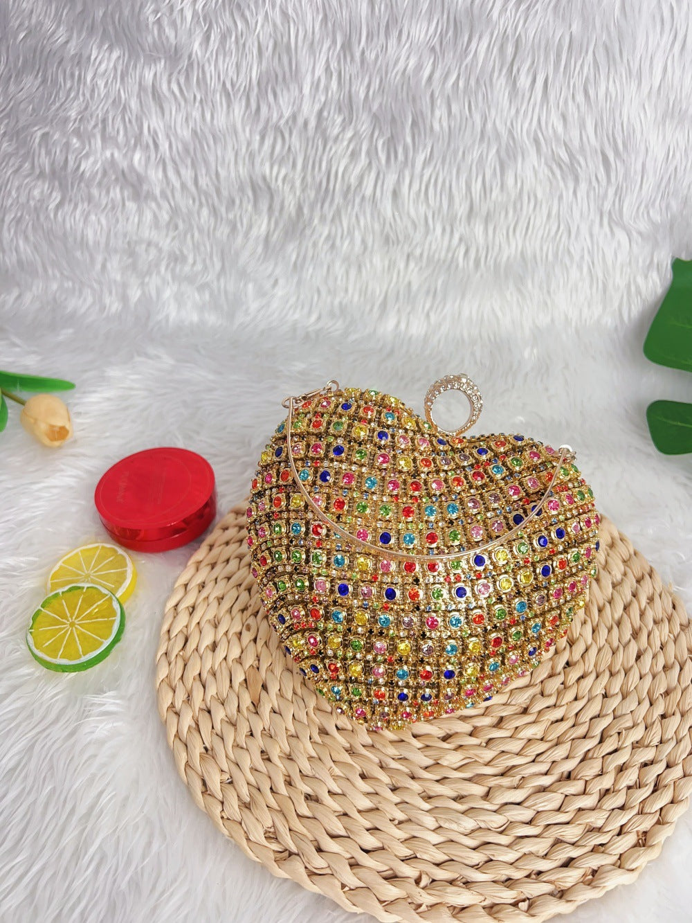 Three-dimensional Diamond Full Banquet Clutch Fashion Heart Shape Rhinestone Inlaid Bags